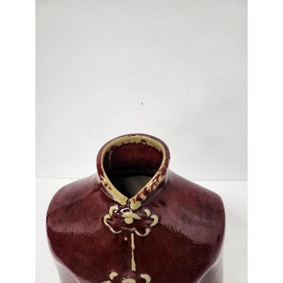 Vintage Japanese Asian Jacket Large Ceramic Figural Vase Red Mid Century Modern - Picture 4 of 12